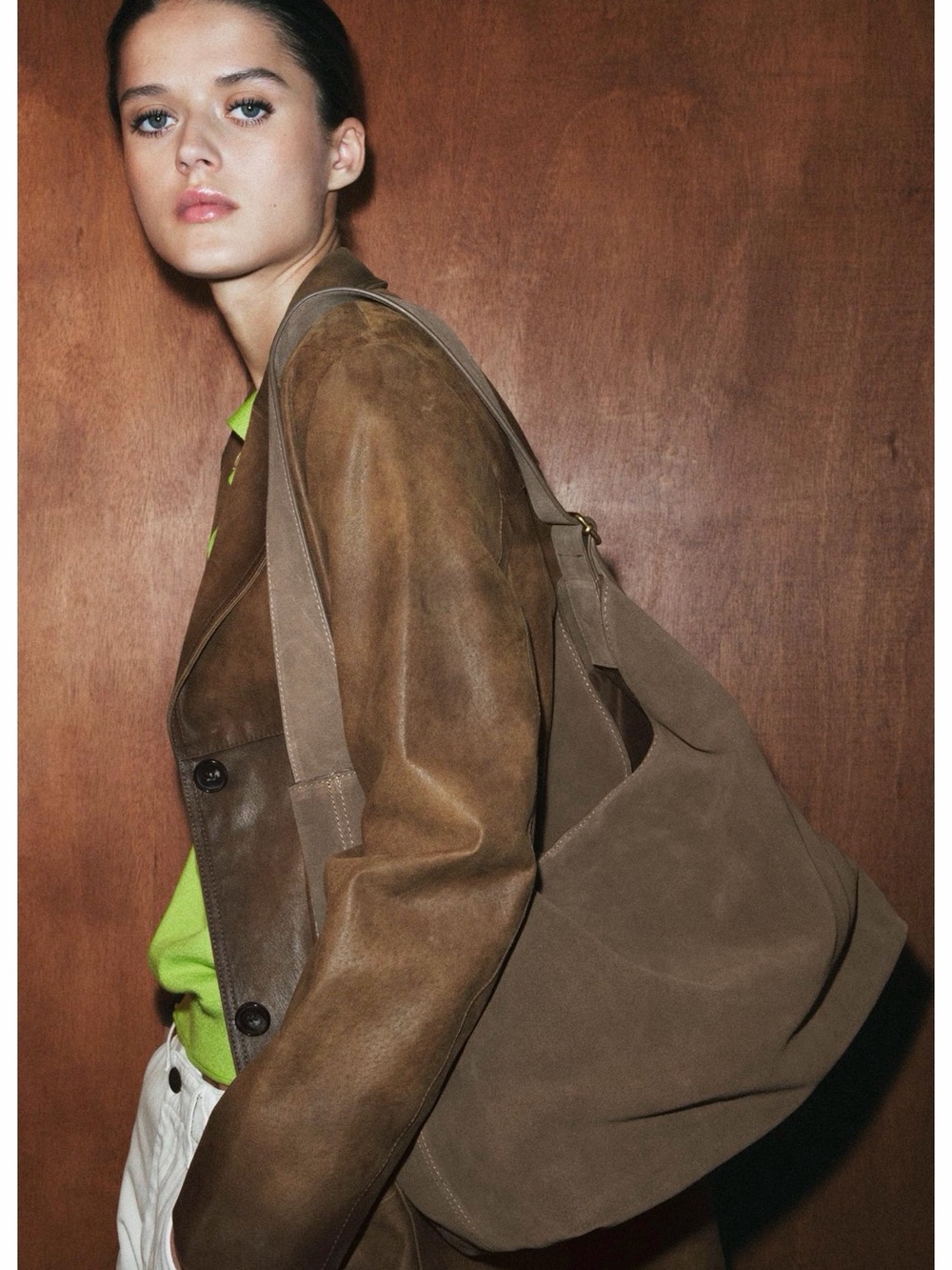 Zara Suede Hobo Shoulder Bag - Taupe